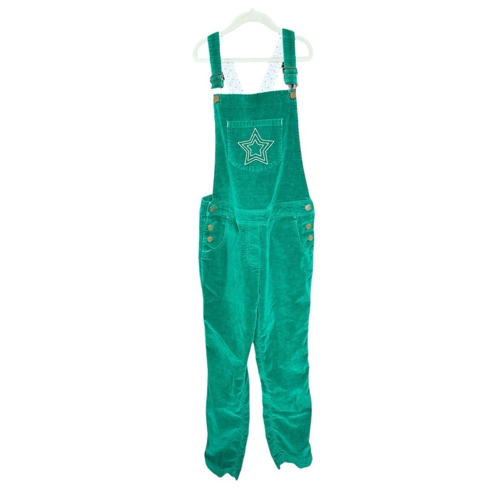 Mini Boden Emerald Green Corduroy Overalls 11-12Y Star Embroidered Retro Preppy